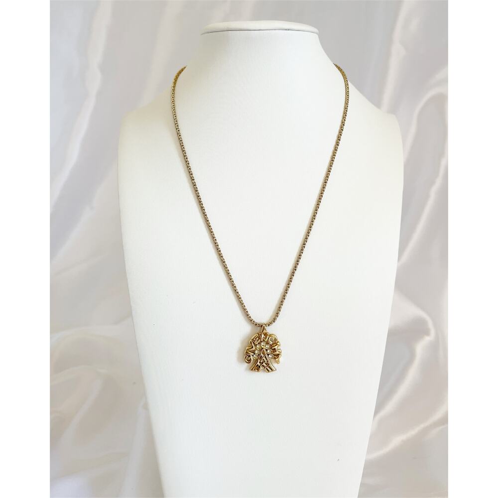 GIVENCHY Eiffel Tower Gold Necklace Vintage Accessory Pendant Logo Rhinestone - Picture 5 of 15